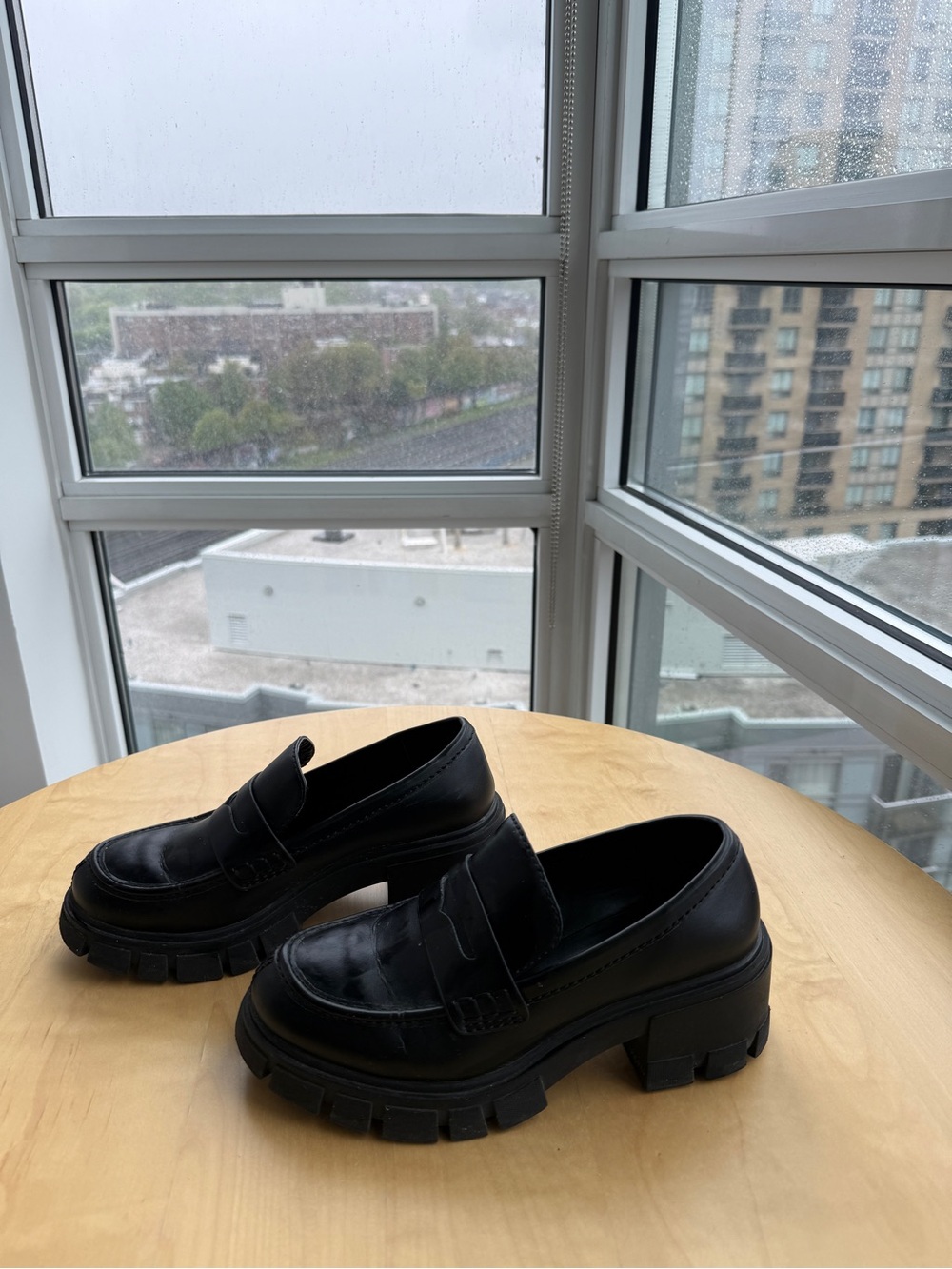 Call It Spring Black Chunky Lug-Soled Penny Loafers